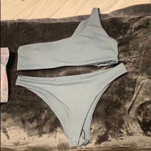 Rib one shoulder bikini swimsuit